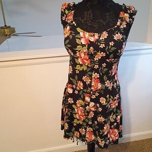 Floral Striped Dress with White and Gray Accents